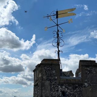 A new ‘member of the team’ is helping @hanslip.co survey St Augustine church in Broxbourne to help repair the roof… and frightening local pigeons. 

#churcharchitecture⛪️ #conservationarchitecture #drone